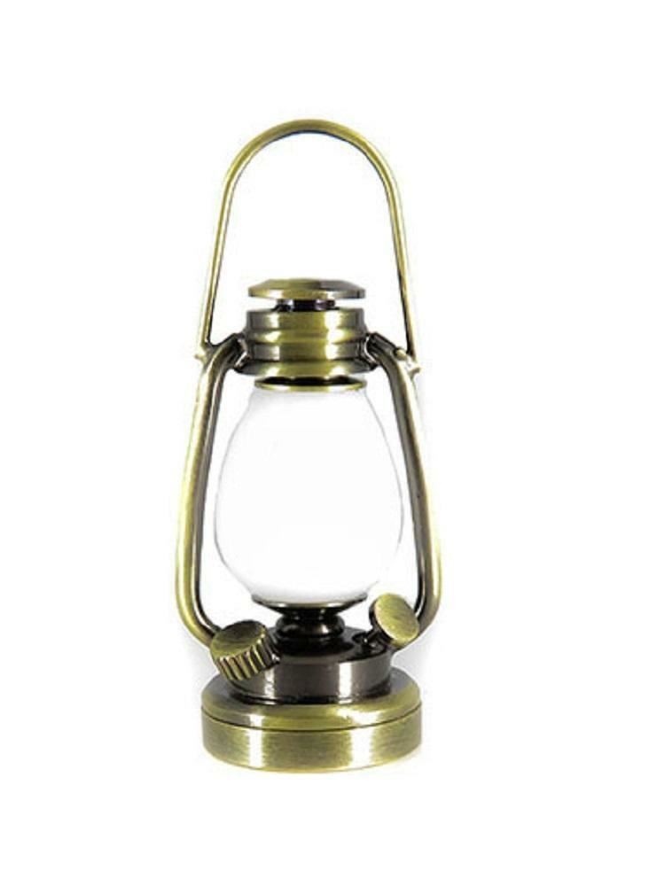 Dolls House Antique Brass Victorian Hurricane Oil Lamp LED Battery Light