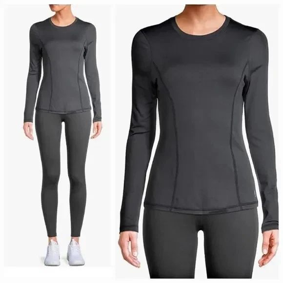 REEBOK Grey Base Layer Pant and Crew Neck Top 2 Piece Set