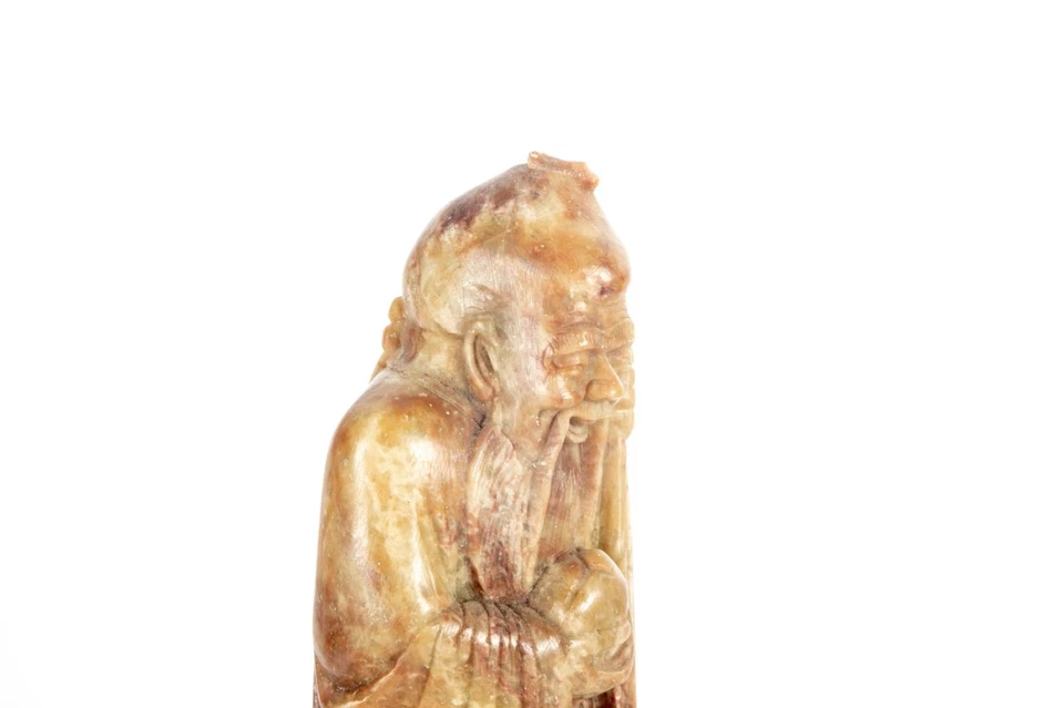 "Estatua de piedra de jabón china talla Shou Lao dios de la longevidad estatuilla 9 1/2""" Foto 4 de 4