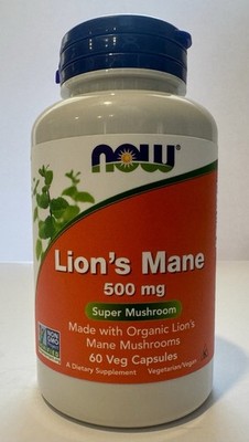 NOW Foods Lion's Mane Mushroom Extract 500mg 60 Vegan Capsules Certified Organic