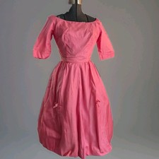 Vintage 1950s Party Prom Dress Coral Pink Tea Length Built In Crinoline Small