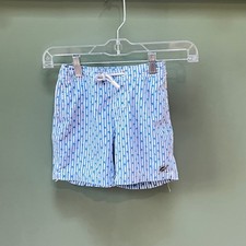 Johnnie O Boys Swim Trunks Size 5 Blue Striped Palm Trees Drawstring Shorts