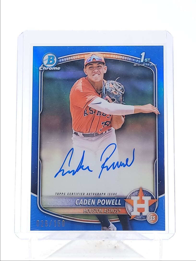 CADEN POWELL 2025 BOWMAN CHROME 1ST TRUE BLUE REFRACTOR AUTO /150 Q5393