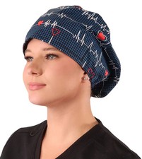 Euro Style Riley Comfort Scrub Cap - Heartbeats on Navy