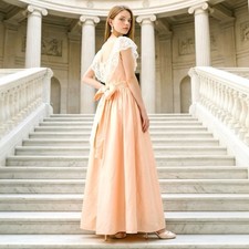 Jessica McClintock Bridal Vintage Peach Lace Bow Back Formal Gown Dress
