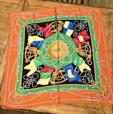 Vintage 90’s Silk Scarf Lauren Ralph Lauren Square Nautical Flag Compass  Polo
