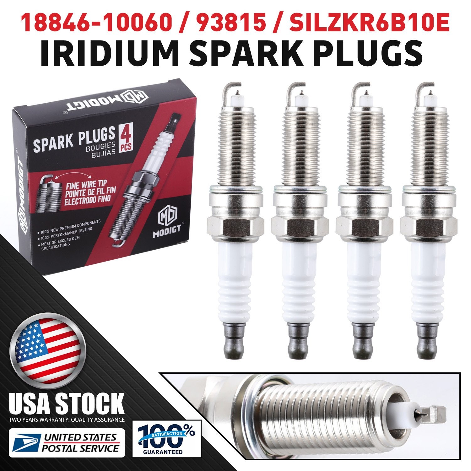 OEM QUALITY Spark Plugs Replacement For NGK 18846-10060 SILZKR6B10E 93815