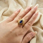 Sparkling Vivid Blue Sapphire 1.90Ct 925 Sterling Silver 24K Gold Ring Size 7.75