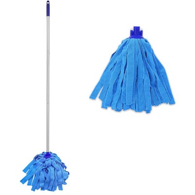 EaseYourDay Mop, One Pole with Two Blue Microfiber Cloth Heads (1 Handle 