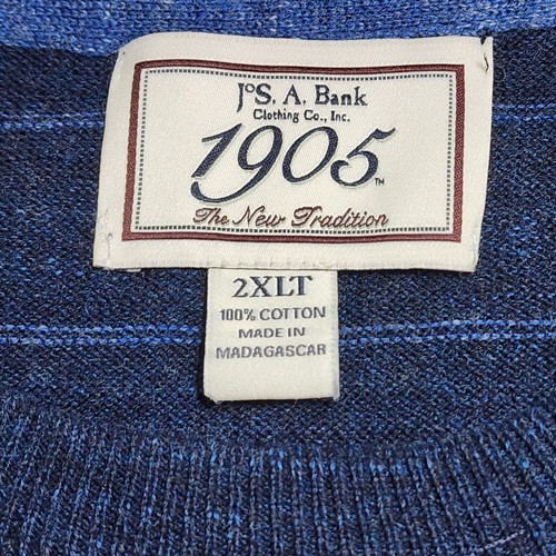 Jos A Bank Crew Neck Sweater Sz 2XLT Blue Stripe 100% Cotton - Picture 17 of 18
