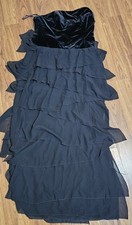 Xscape By Joanna Womens 14 Ruffled Sheath Long Dress BlackVelvet Strapless Fairy