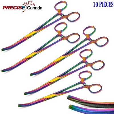 10 Pcs PEAN Hemostatic Forceps Multi/Rainbow Color Curved 5.5'' High Grade Ins..