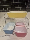 Vintage 4 pc Milk Glass Pyrex PRIMARY COLORS Refrigerator Set No Glass Lids