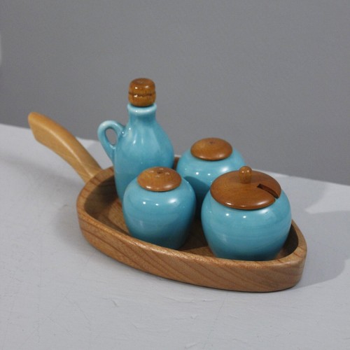 Anita Nylund & Jie Gantofta ceramic & wood condiment server Sweden 1960s