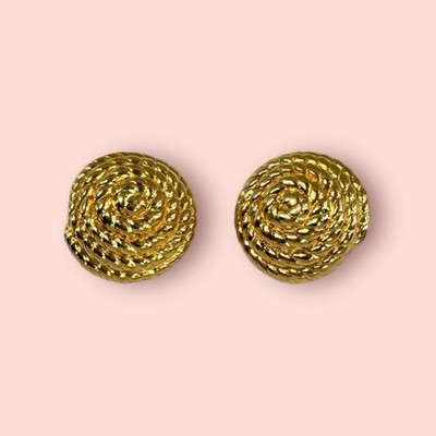 CINER Vintage Luxury Designer Clip On Earrings Signed Goldtone Coiled Rope