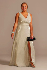 Oleg Cassini David’s Bridal Dress 20W NWT Champagne Metallic Formal Maxi Gown