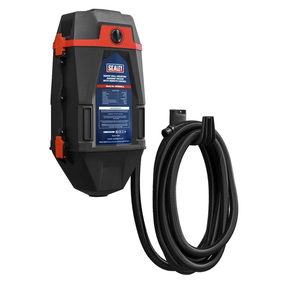 Sealey Garage Vacuum 1500W with Remote Control Wall Mounting Car Cleaner 8m Hose - Image 3 of 4