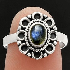 Blue Fire Labradorite - Madagascar 925 Sterling Silver Ring s.8 Jewelry R-1256