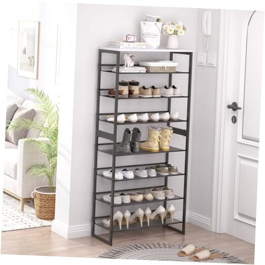 8-Tier White Shoe Rack Organizer with Large Storage Capacity-image