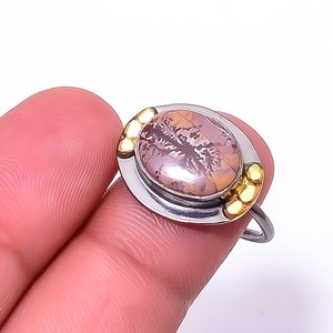 Authentic Sonoran Dendritic Jasper Black And Gold Plated 925 Sterling Silver Ring s.8 R46