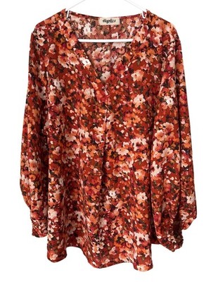 Haptics By Holly Harper Floral Top Plus Size 3X V Neck Long Sleeve Popover Boho