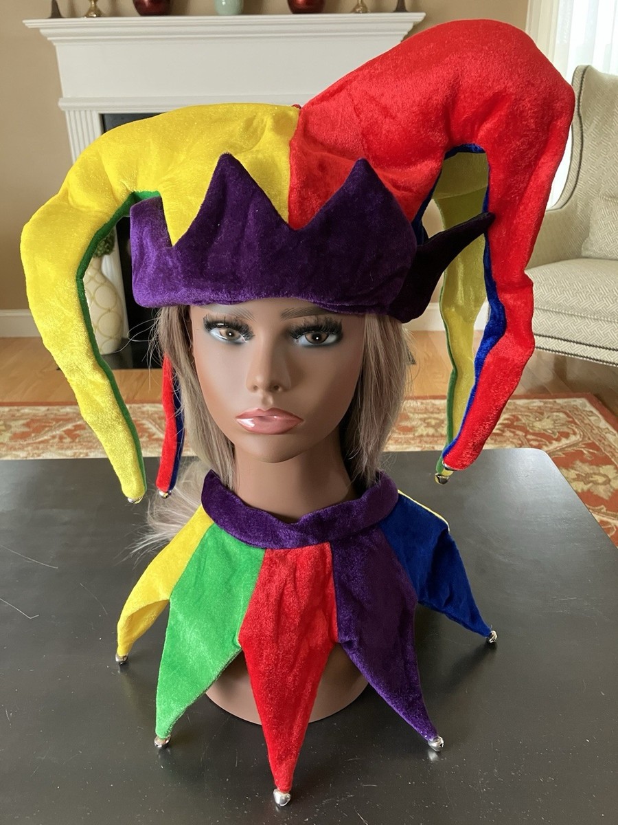 NWOT Multi Color Velvet Jester's Hat Neck Frill W/ Jingle Bells