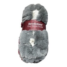 Brookstone Women's Soft  Cozy Slipper Socks with Anti-Slip Grippers, 2 Pack