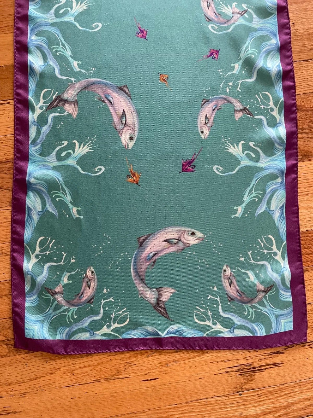 Cordings London 100% silk scarf blue purple salmon fly fishing outdoors
Opens in a new window or tab
