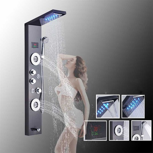 5 funciones LED Panel de ducha Ducha de lluvia Hidromasaje Acero inoxidable LCD - Imagen 32 de 94
