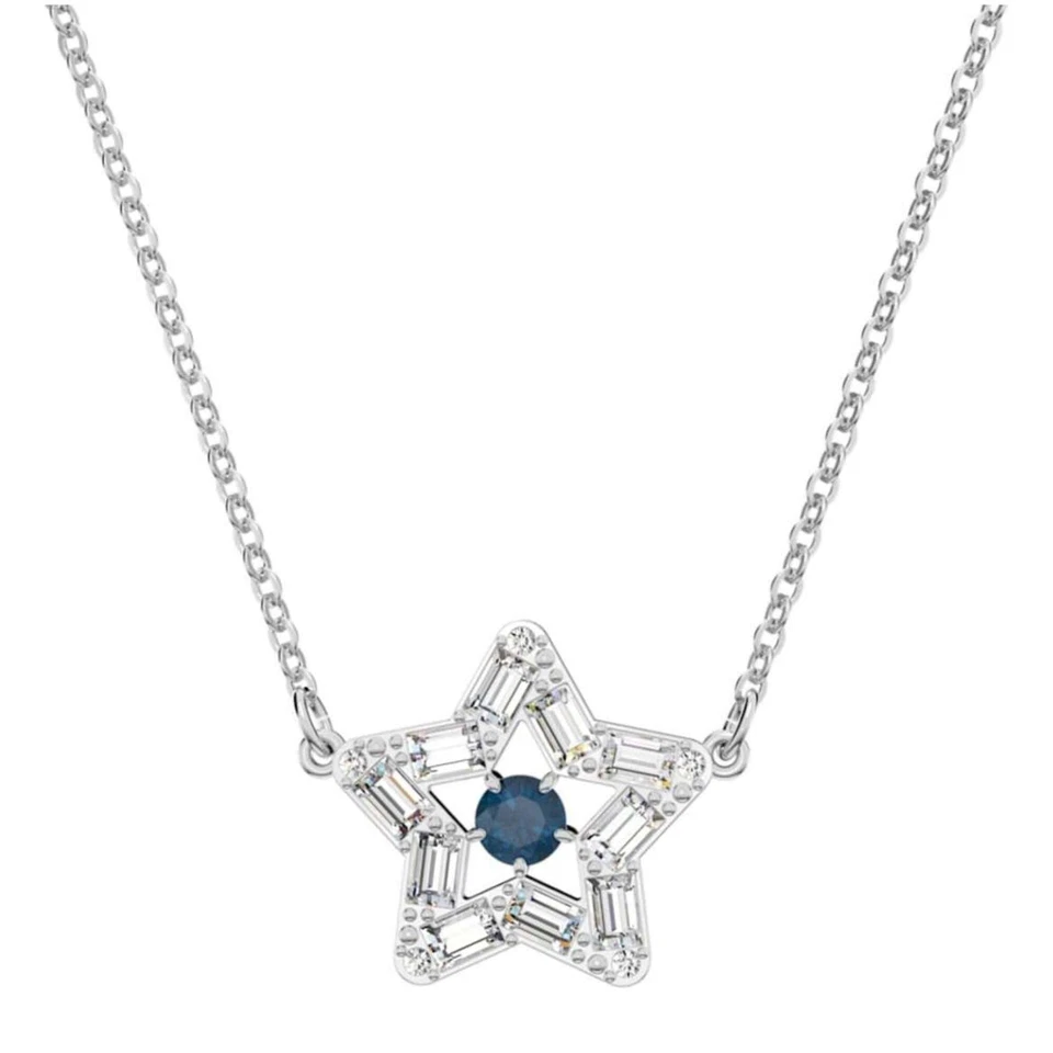 Swarovski Women's Pendant Necklace Stella Blue Star Shape Rhodium Plated 5639186