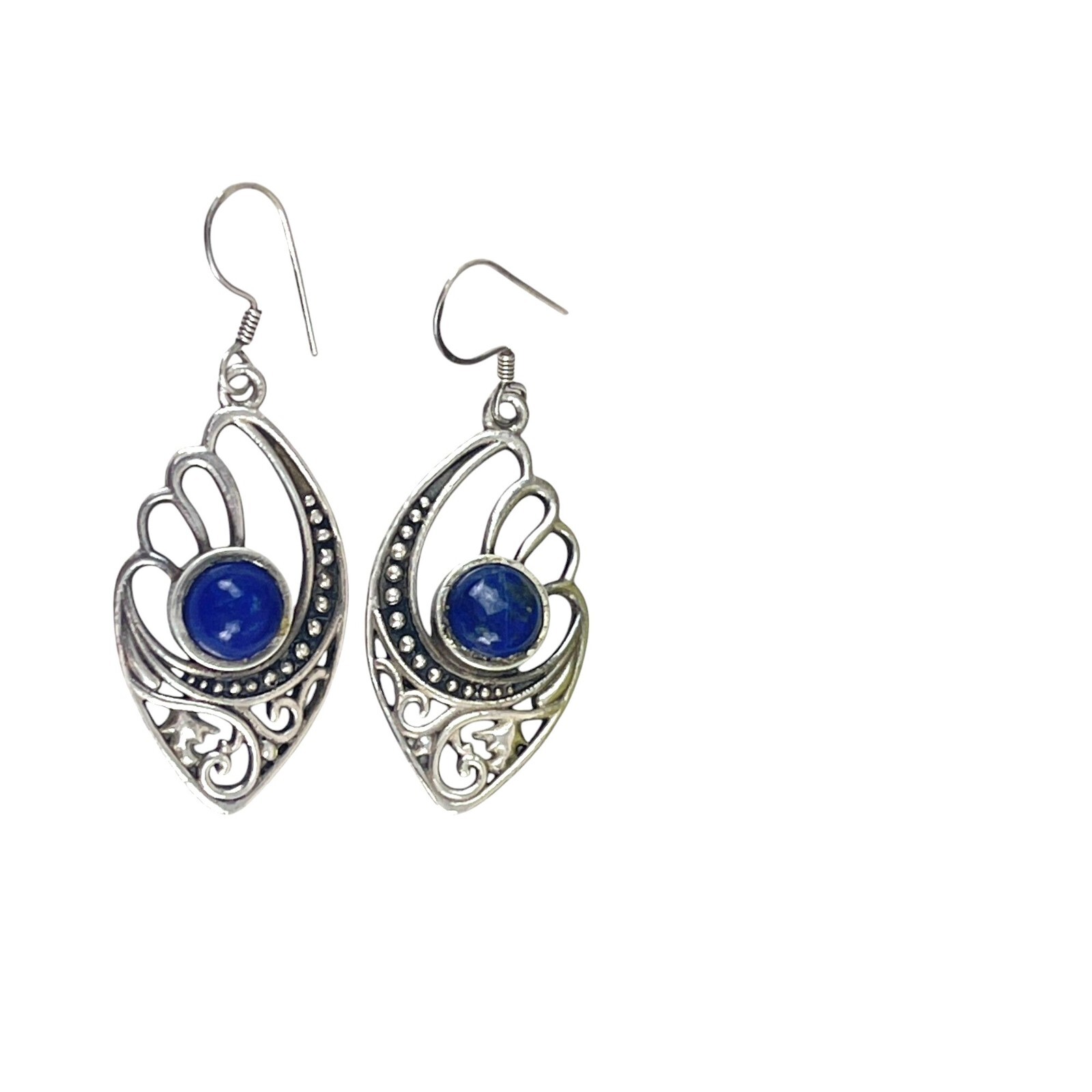 Sterling Silver Lapis Gemstone Dangle Earrings Wi… - image 4