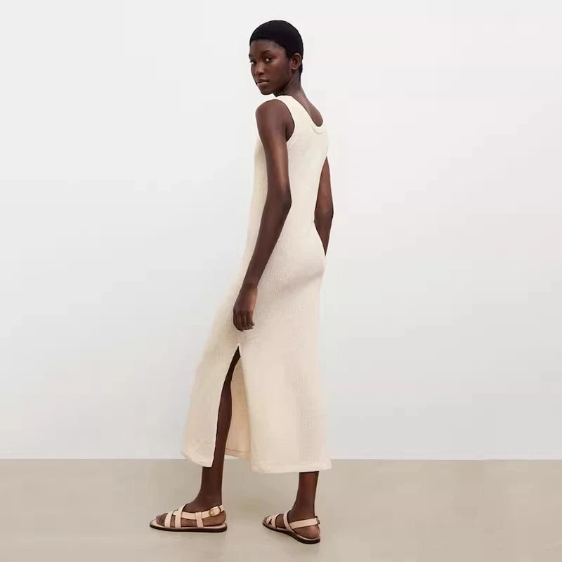 OFF WHITE Abito donna Massimo Dutti slim fit senza maniche in rete