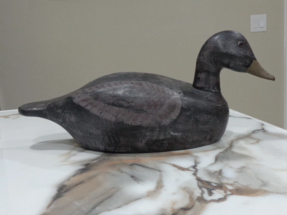 RARO Y HERMOSO SEÑUELO DE PATO DE MADERA NEGRA TALLADO/PINTADO A MANO DE 17" ¡DEBES VERLO! Foto 2 de 4