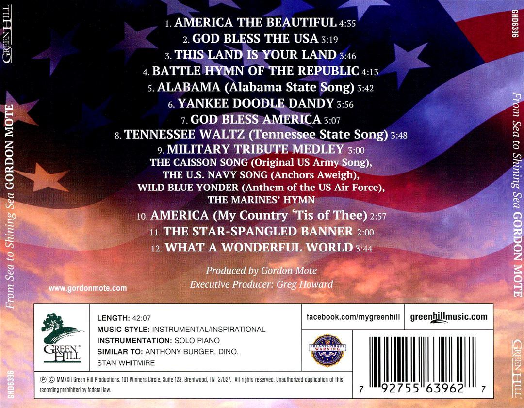 GORDON MOTE FROM SEA TO SHINING SEA: PATRIOTIC SONGS AND HYMNS ON PIANO NEW CD