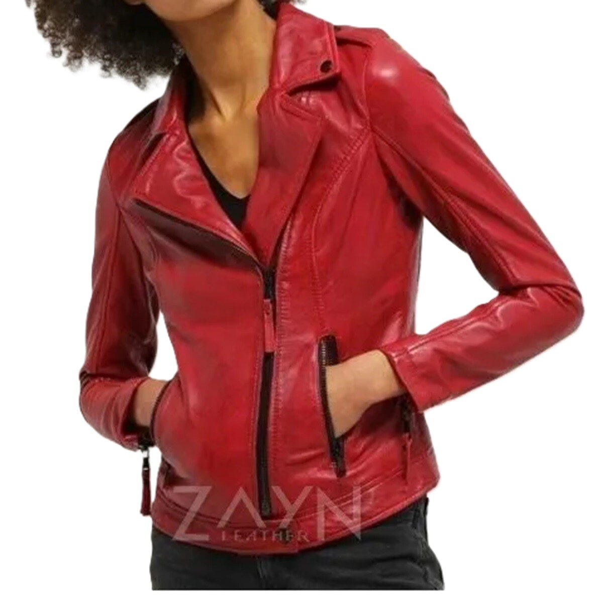 Women's Red Biker Jacket 100% Genuine Lambskin Real Leather Motorcycle Jacket