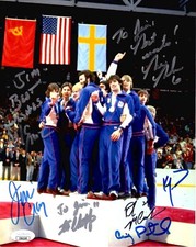 1980 OLYMPIC HOCKEY HAND SIGNED 8x10 TEAM PHOTO     7 SIGNED     TO JIM     JSA