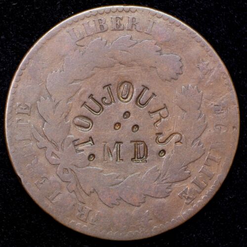 1880's France 10 Centimes Copper Coin Counterstamp A Ma Belle Tete Souvenir - Picture 2 of 2