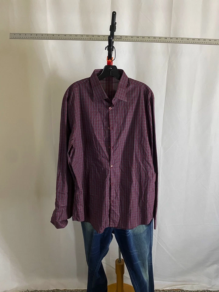 J Lindeberg Red Check LONG SLEEVE SHIRT XL 17 x 37/38 Extra Large  - Image 3 of 4
