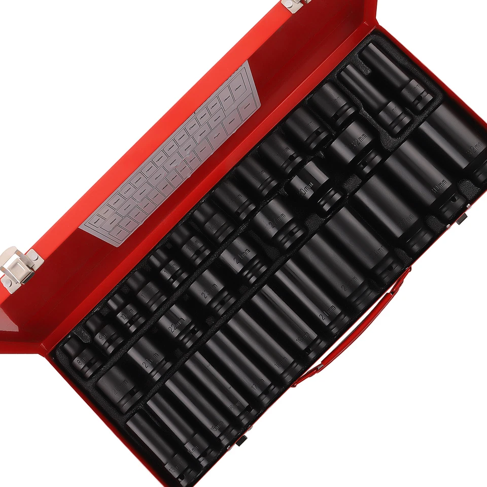 35PCS 1/2" Deep Impact Socket Set Drive 6 Point Metric Garage Tool  8 - 32mm - Image 3 of 4