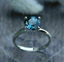2Ct Round Lab-Created Blue Topaz 14k White Gold Plated Solitaire Wedding Ring