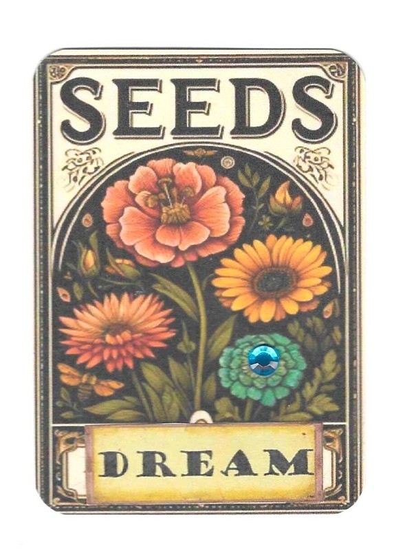 ACEO Art Trading Card ATC Original Collage Seeds Packet Dream Flowers OOAK