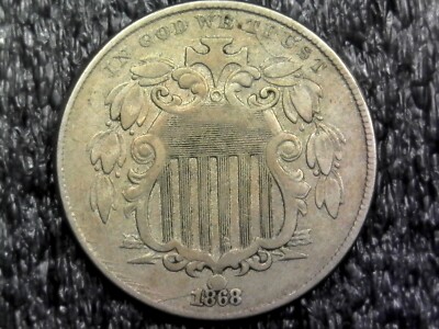 1868 Shield Nickel - w/ Multiple Die Cracks, Double Strike Errors Inv#T955