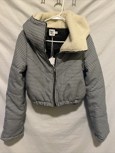 PRINCESS POLLY The Kier schwarz weiß karierte Steppjacke Sherpa Kapuze Gr. XS/S - Bild 1 von 13