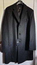 BOSS Hugo Boss Slim Fit Coat Nye2 in Virgin Wool and Cashmere Black