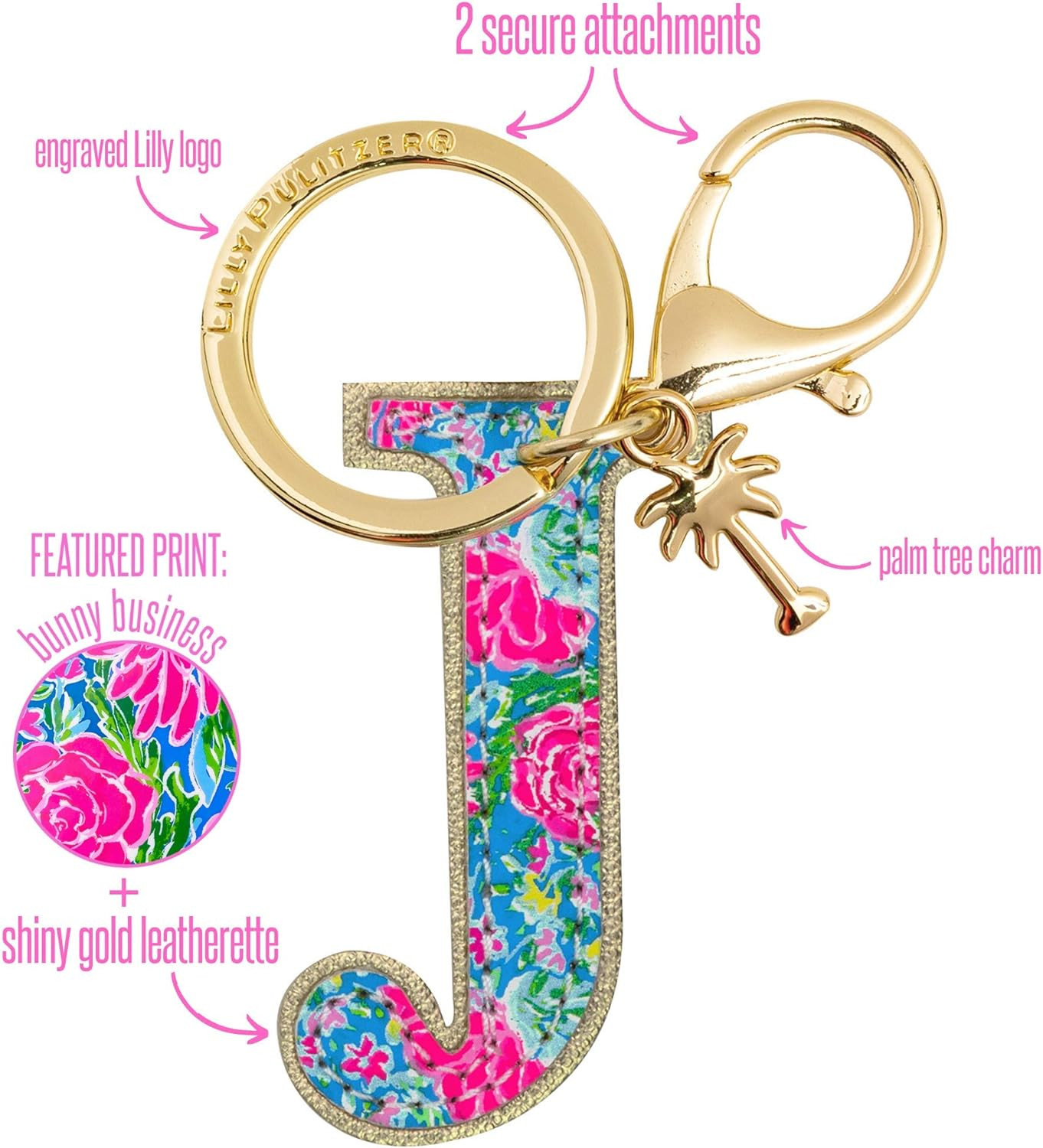 Lilly Pulitzer Leatherette Initial Keychain, Letter Bag Charm for Women