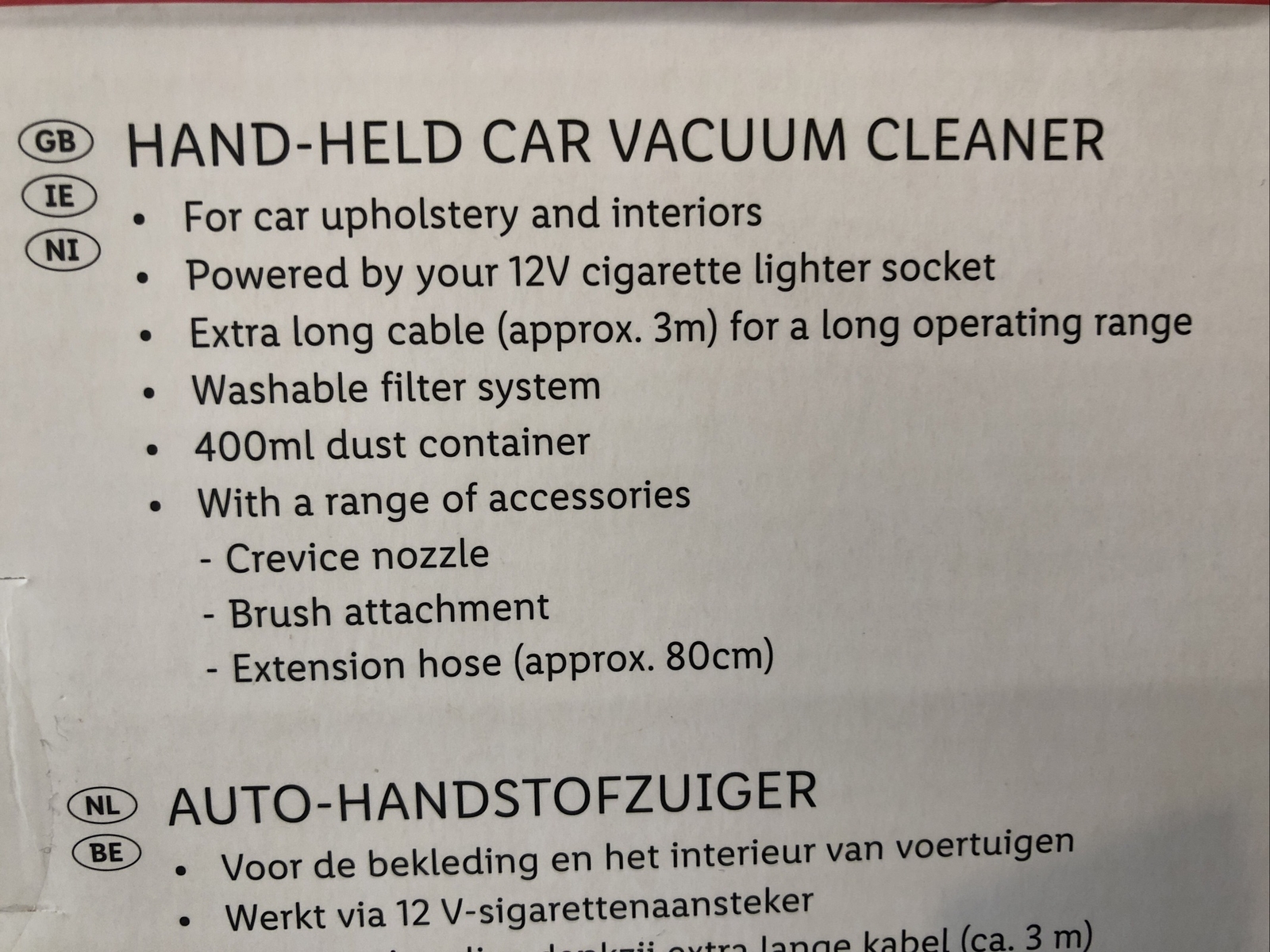 Silvercrest 12V Handheld Car Vacuum Cleaner Powered by Cigarette