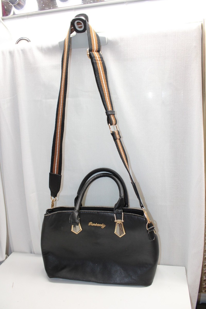 Danbaoly Black Faux Leather Retro Purse/Handbag Gold Accents Zipper Closure
