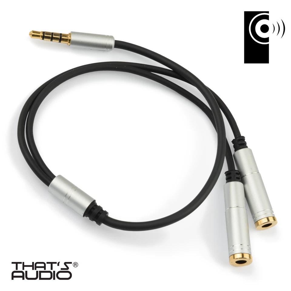 Headphone /Earphone Y Splitter cable SILVER 3.5mm Stereo 1 male : 2 female Jacks - Image 4 of 4