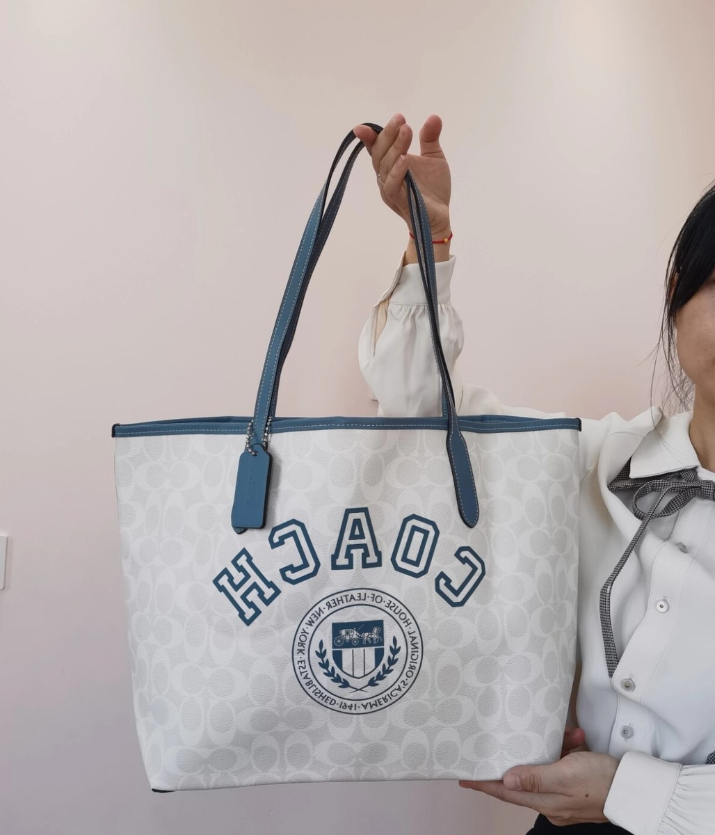 NWT Coach CB869 City Tote In Signature Canvas With Varsity Motif