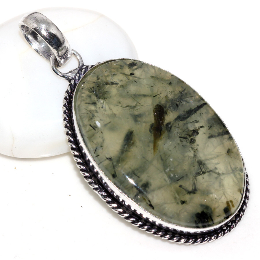 Moss Prehnite 925 Silver Plated Gemstone Handmade Pendant 2